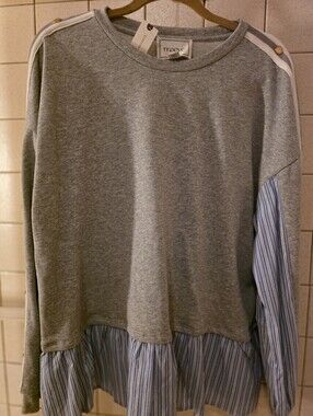 Maeve Gray Sweatshirt with Blue Striped Ruffle